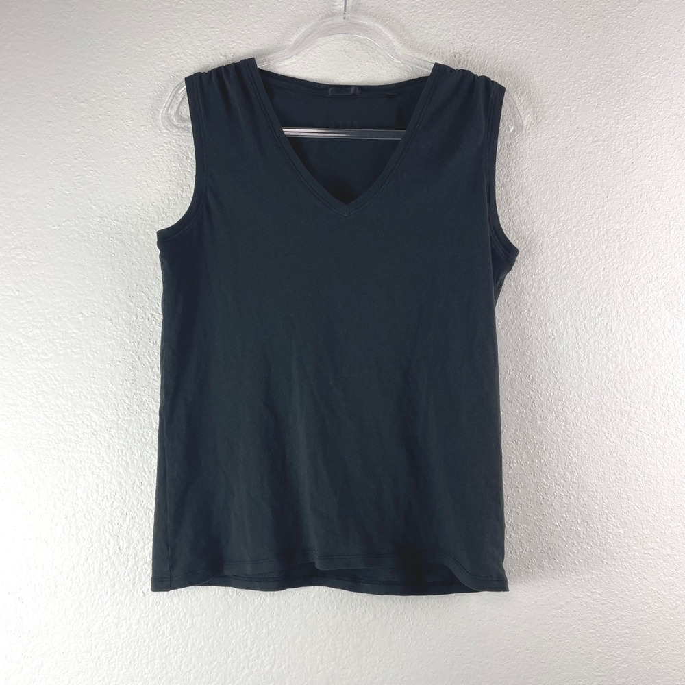 ATM Anthony Thomas Melillo Tank Top Womens Medium Black V-Neck Pleated Shoulder